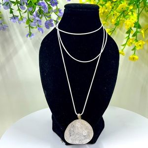 Engine Quartz Vintage Oversized Stone Pendant on 24  Inch Sterling Plated Chain